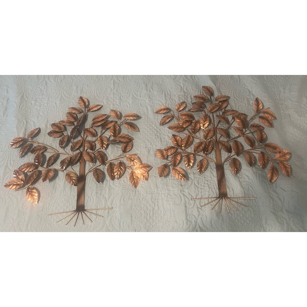 Vintage‎ Mid Century Copper Tone Metal Tree Wall Art Set of 2 1970s Rustic Decor